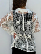 Camisa Botânica em Crochet Branco
