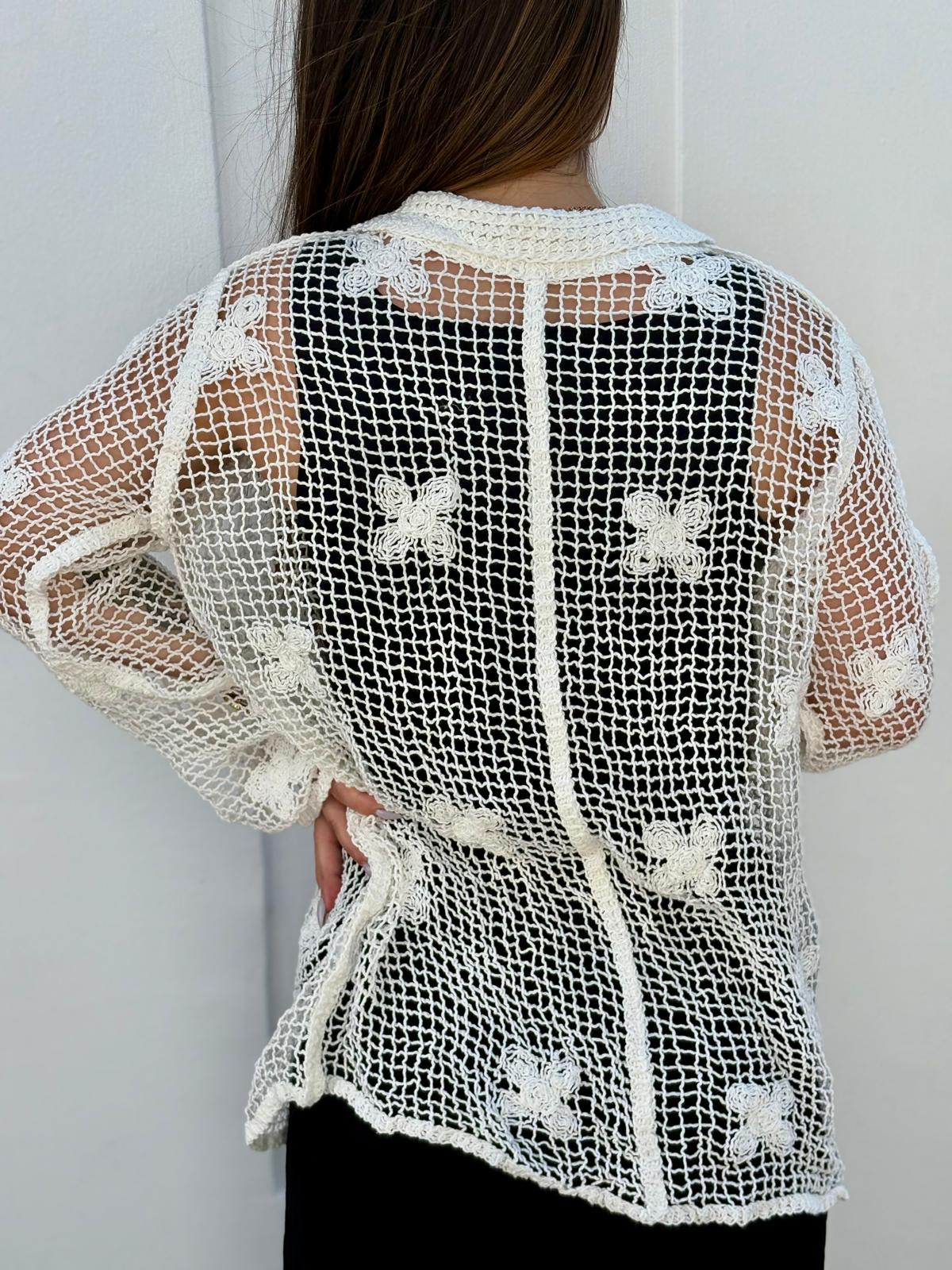 Camisa Botânica em Crochet Branco