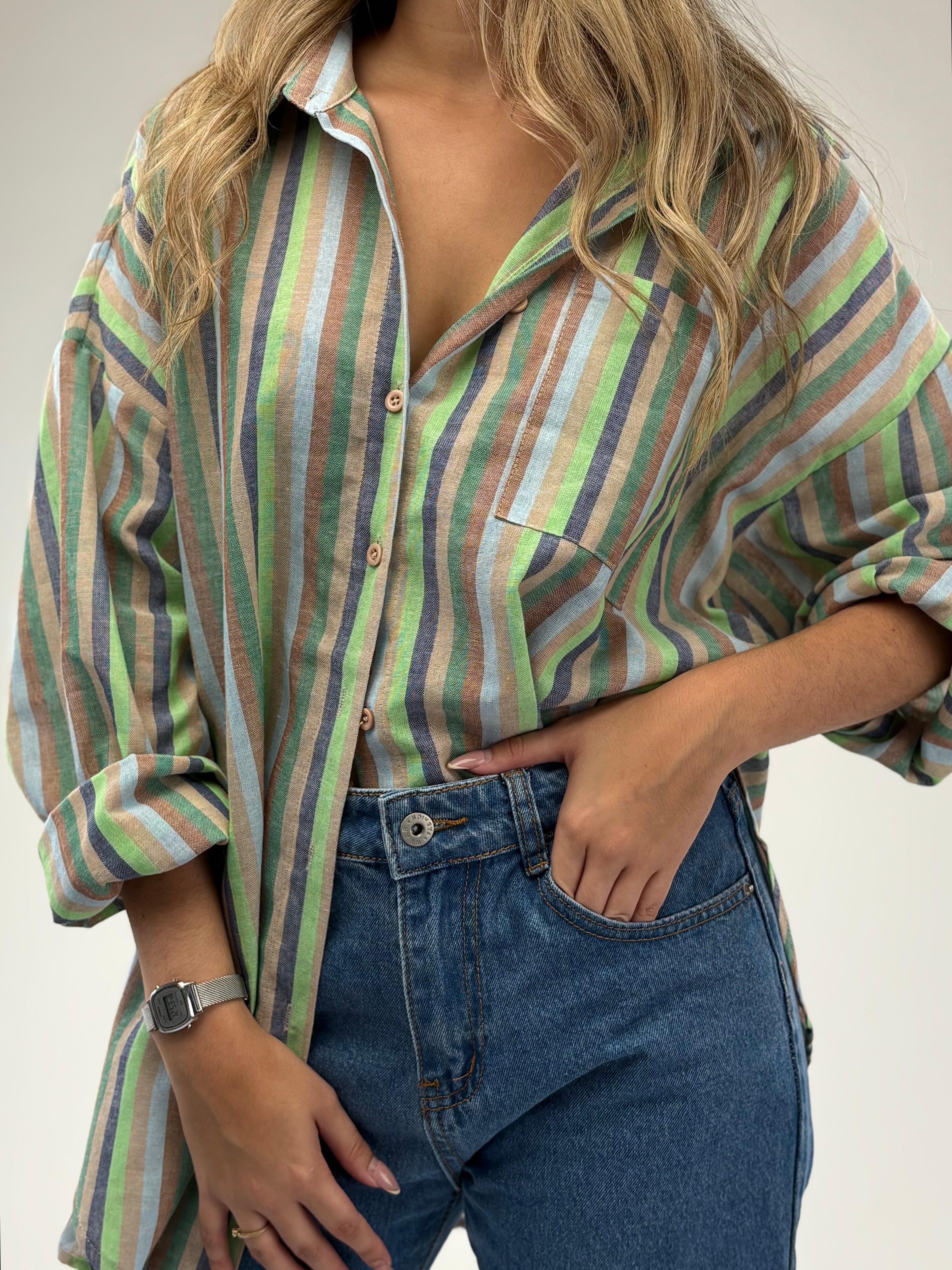 Camisa Riscada de Algodão